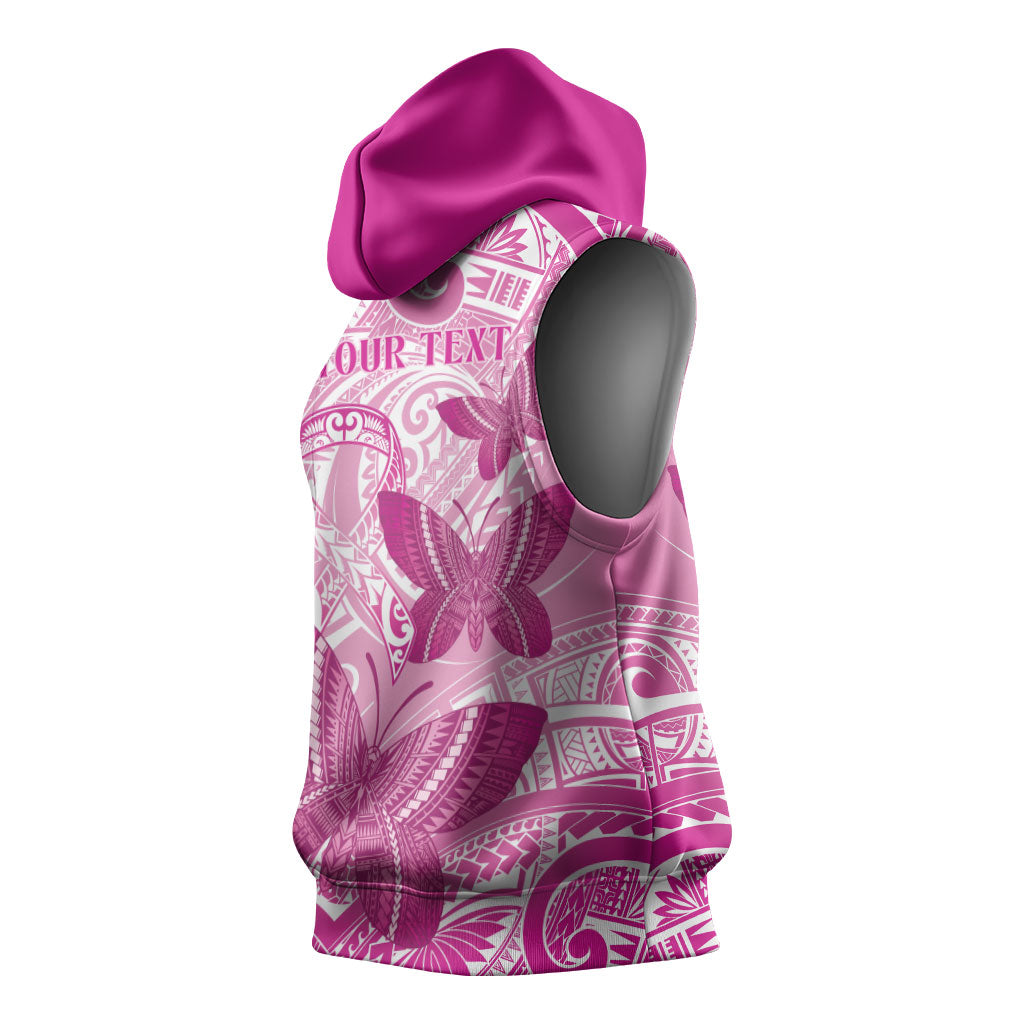 Personalised Polynesia Breast Cancer Support Sleeveless Hoodie Think Pink Ribbon Polynesian Butterflies