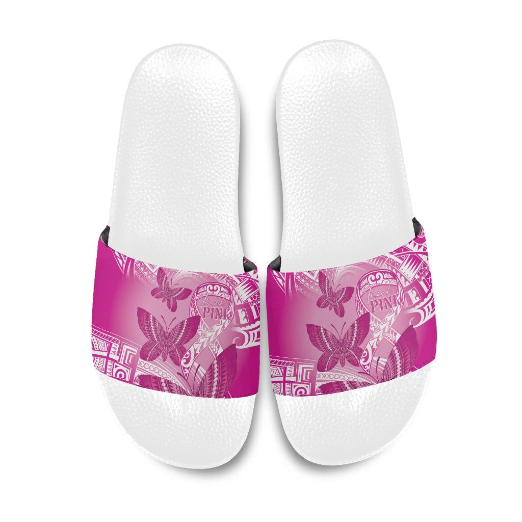 Polynesia Breast Cancer Support Slide Sandals Think Pink Ribbon Polynesian Butterflies