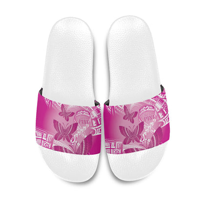 Polynesia Breast Cancer Support Slide Sandals Think Pink Ribbon Polynesian Butterflies