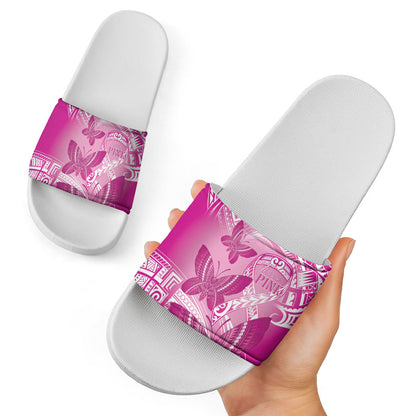 Polynesia Breast Cancer Support Slide Sandals Think Pink Ribbon Polynesian Butterflies