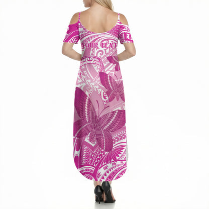 Personalised Polynesia Breast Cancer Support Summer Maxi Dress Think Pink Ribbon Polynesian Butterflies