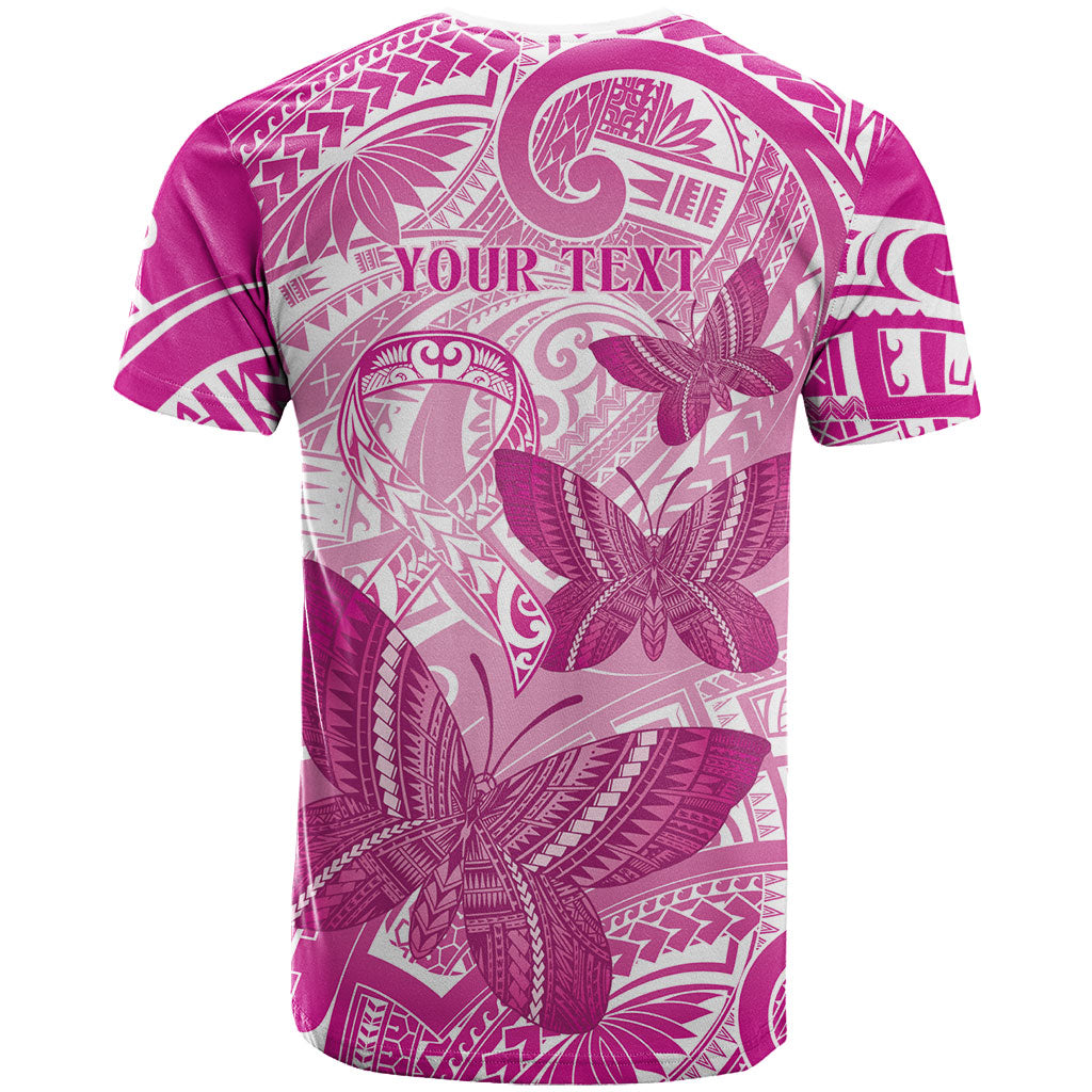 Personalised Polynesia Breast Cancer Support T Shirt Think Pink Ribbon Polynesian Butterflies