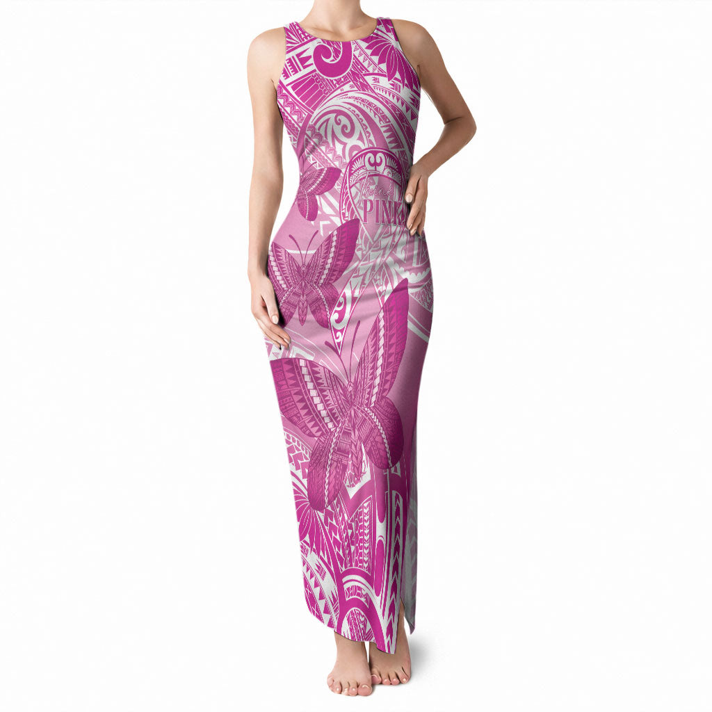 Personalised Polynesia Breast Cancer Support Tank Maxi Dress Think Pink Ribbon Polynesian Butterflies