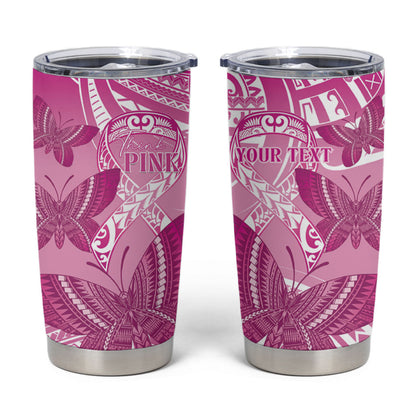 Personalised Polynesia Breast Cancer Support Tumbler Cup Think Pink Ribbon Polynesian Butterflies