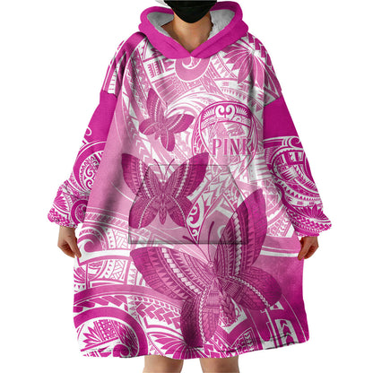 Personalised Polynesia Breast Cancer Support Wearable Blanket Hoodie Think Pink Ribbon Polynesian Butterflies