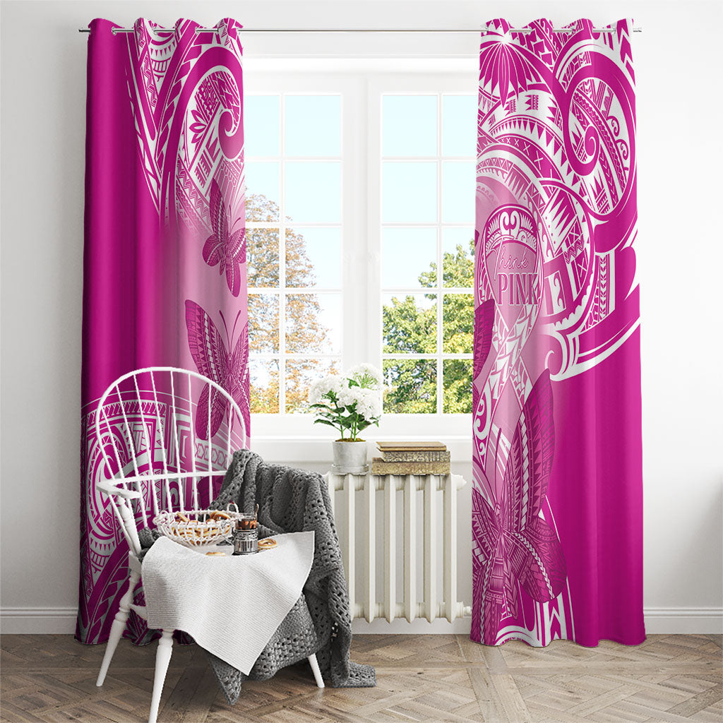 Polynesia Breast Cancer Support Window Curtain Think Pink Ribbon Polynesian Butterflies