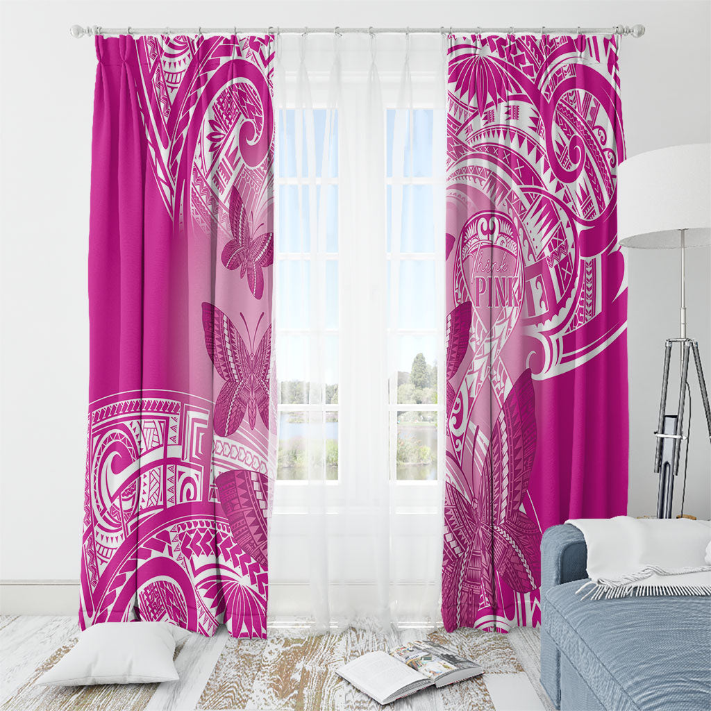 Polynesia Breast Cancer Support Window Curtain Think Pink Ribbon Polynesian Butterflies