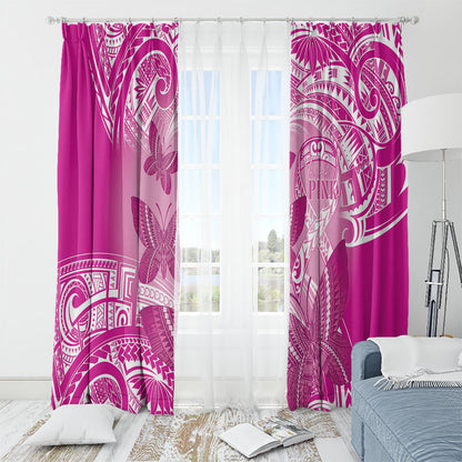 Polynesia Breast Cancer Support Window Curtain Think Pink Ribbon Polynesian Butterflies