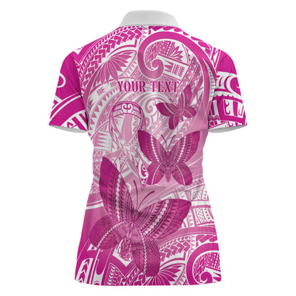 Personalised Polynesia Breast Cancer Support Women Polo Shirt Think Pink Ribbon Polynesian Butterflies