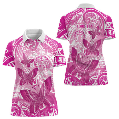 Personalised Polynesia Breast Cancer Support Women Polo Shirt Think Pink Ribbon Polynesian Butterflies