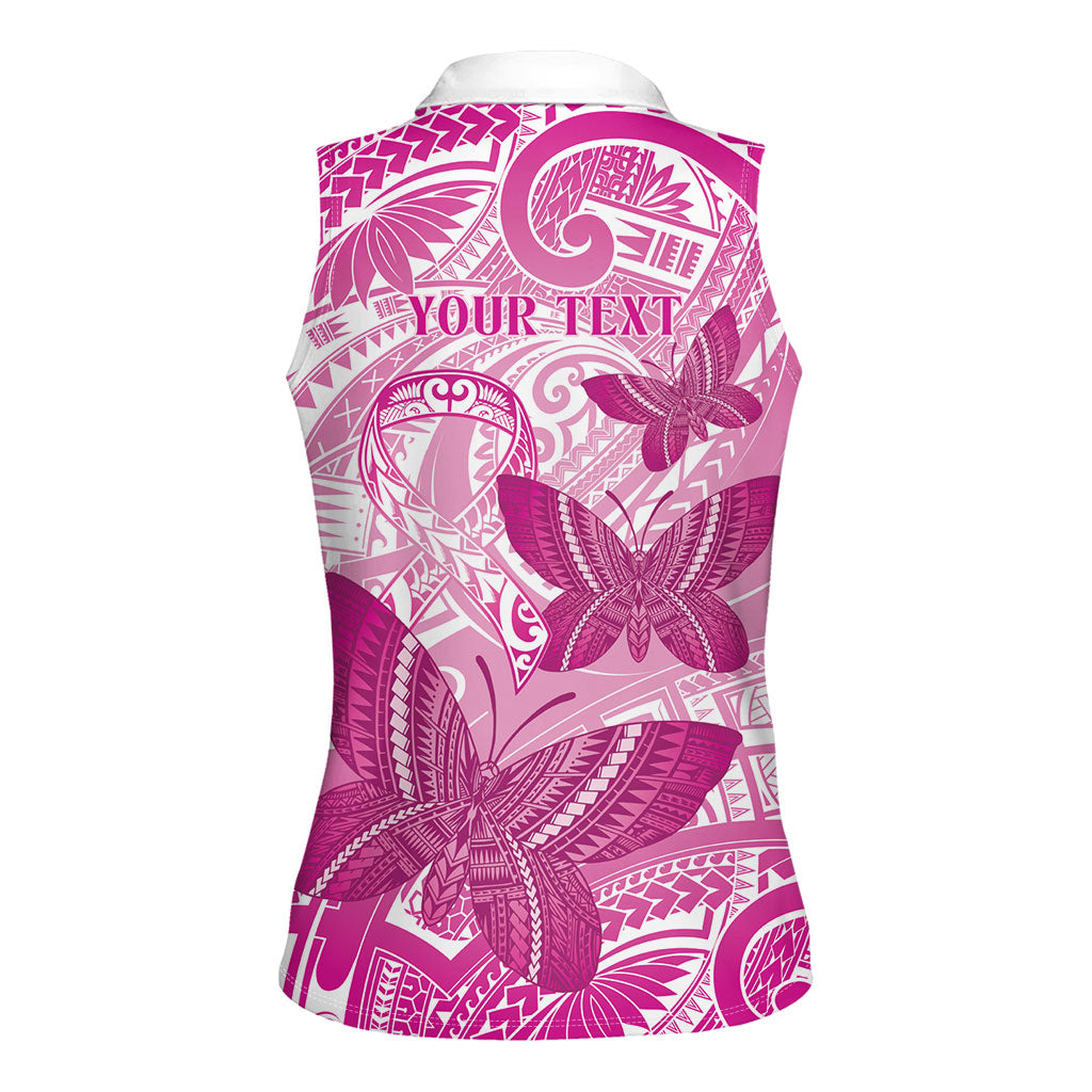 Personalised Polynesia Breast Cancer Support Women Sleeveless Polo Shirt Think Pink Ribbon Polynesian Butterflies