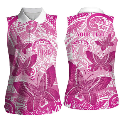 Personalised Polynesia Breast Cancer Support Women Sleeveless Polo Shirt Think Pink Ribbon Polynesian Butterflies