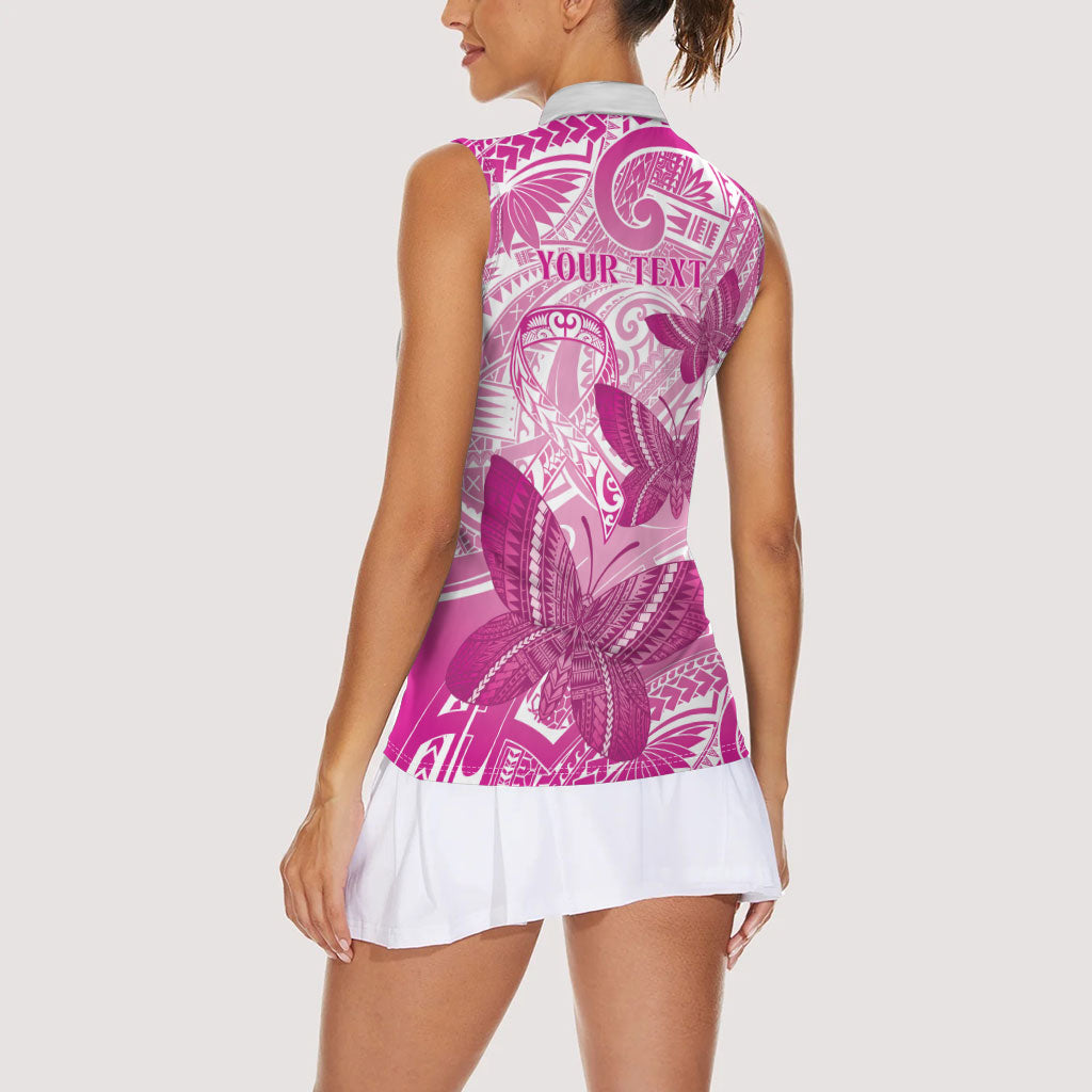 Personalised Polynesia Breast Cancer Support Women Sleeveless Polo Shirt Think Pink Ribbon Polynesian Butterflies