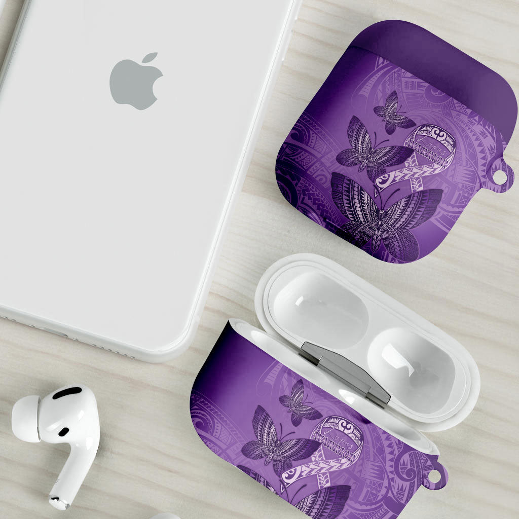Polynesia Lupus Support Month AirPods Case Warrior Purple Ribbon Polynesian Butterflies