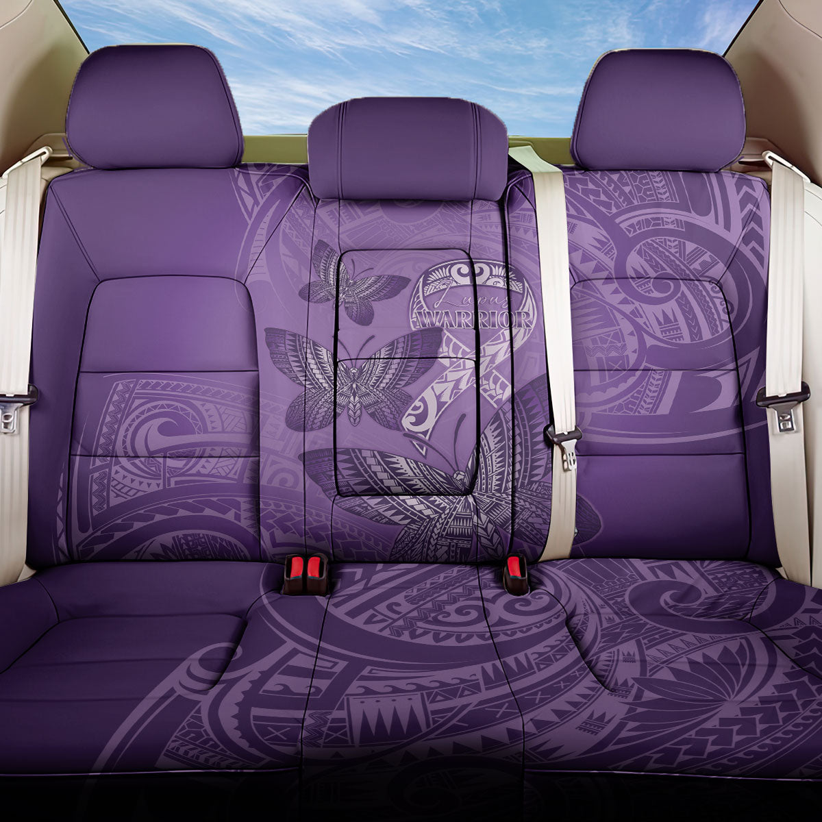 Polynesia Lupus Support Month Back Car Seat Cover Warrior Purple Ribbon Polynesian Butterflies