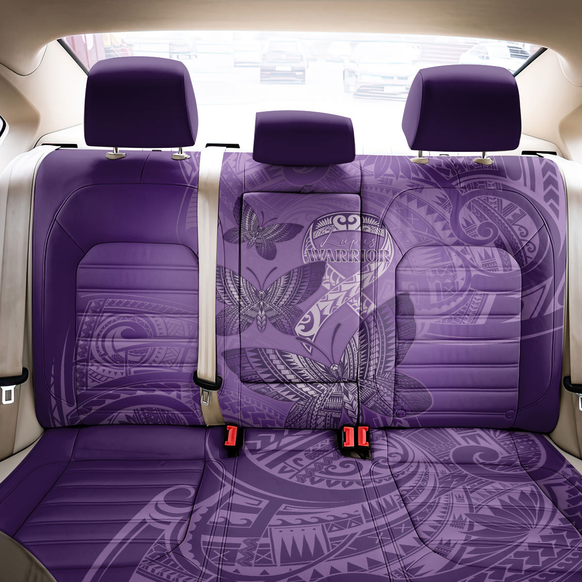 Polynesia Lupus Support Month Back Car Seat Cover Warrior Purple Ribbon Polynesian Butterflies