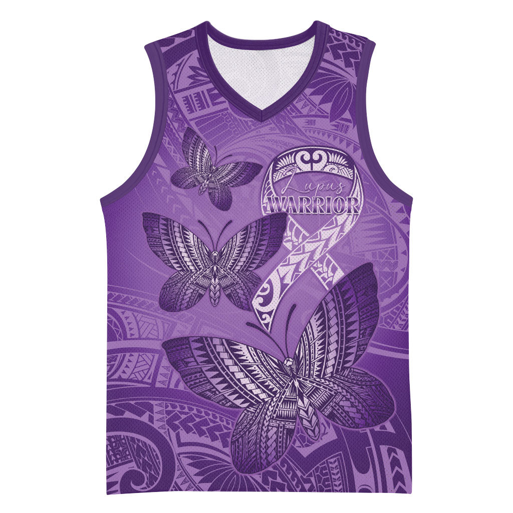 Personalised Polynesia Lupus Support Month Basketball Jersey Warrior Purple Ribbon Polynesian Butterflies