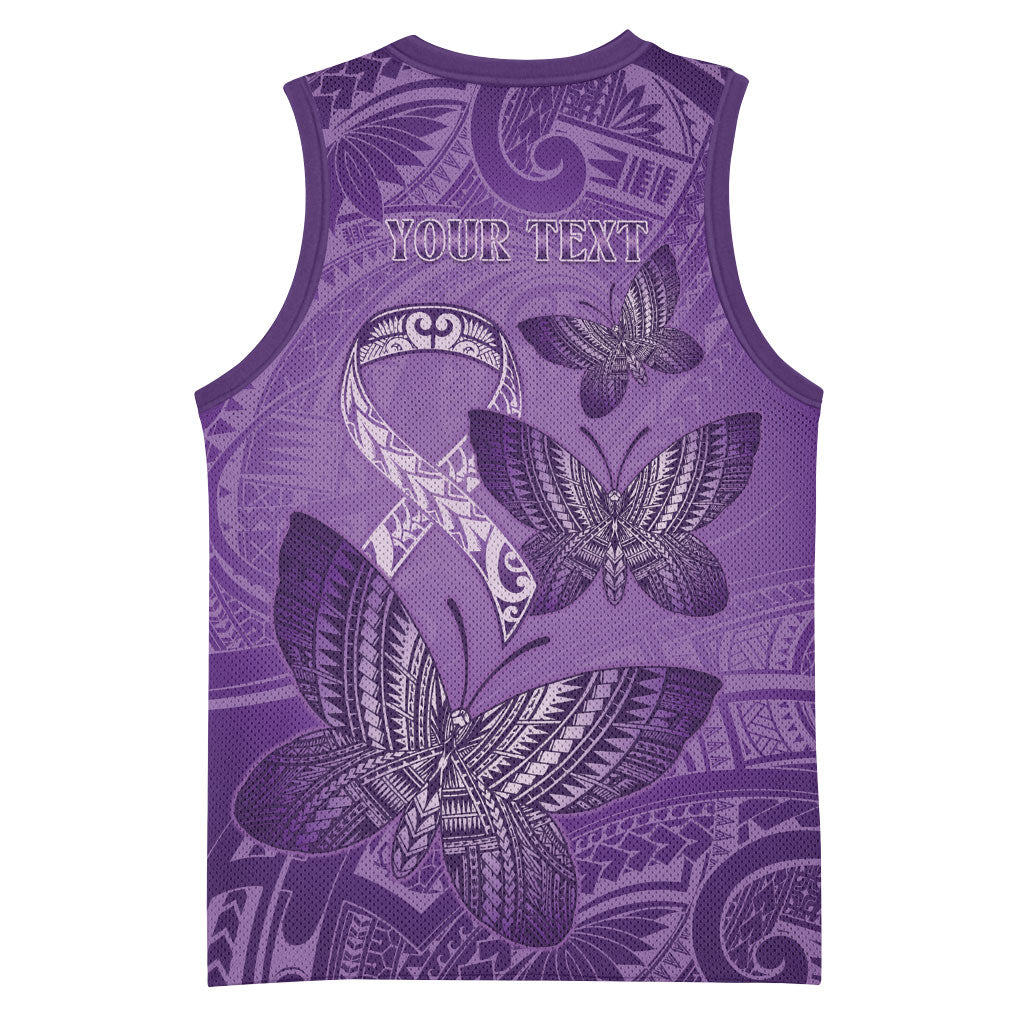 Personalised Polynesia Lupus Support Month Basketball Jersey Warrior Purple Ribbon Polynesian Butterflies
