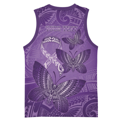 Personalised Polynesia Lupus Support Month Basketball Jersey Warrior Purple Ribbon Polynesian Butterflies