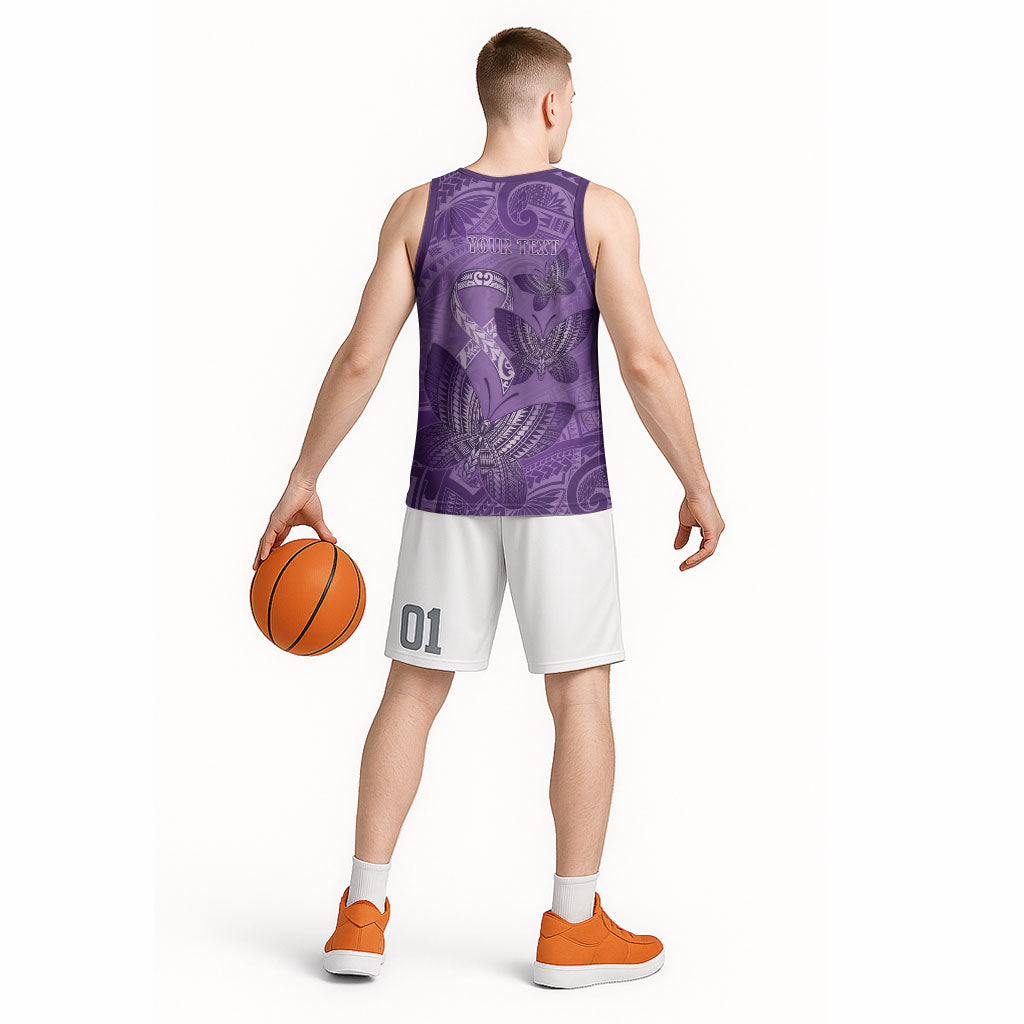 Personalised Polynesia Lupus Support Month Basketball Jersey Warrior Purple Ribbon Polynesian Butterflies