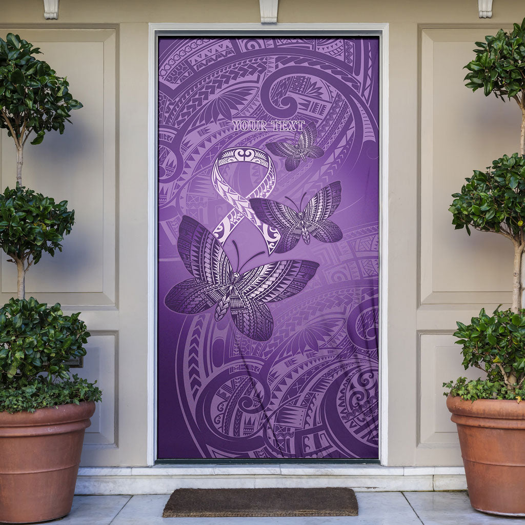 Personalised Polynesia Lupus Support Month Door Cover Warrior Purple Ribbon Polynesian Butterflies
