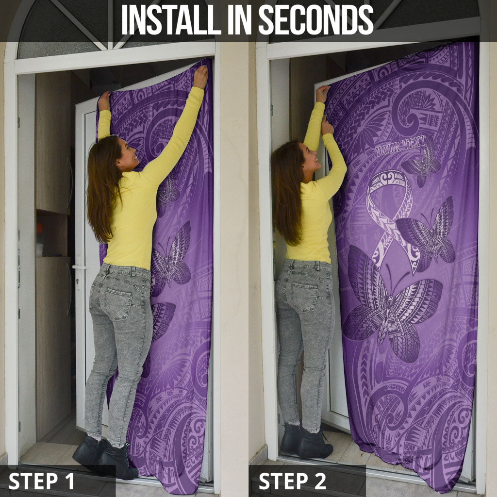 Personalised Polynesia Lupus Support Month Door Cover Warrior Purple Ribbon Polynesian Butterflies