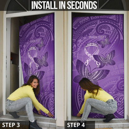 Personalised Polynesia Lupus Support Month Door Cover Warrior Purple Ribbon Polynesian Butterflies