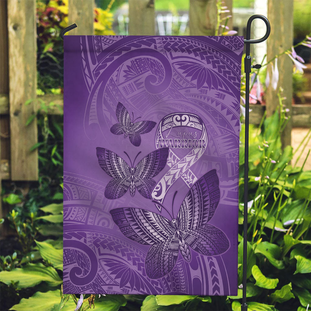 Polynesia Lupus Support Month Garden Flag Warrior Purple Ribbon Polynesian Butterflies