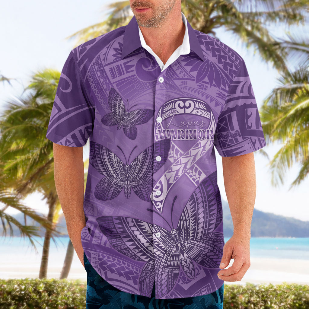 Personalised Polynesia Lupus Support Month Hawaiian Shirt Warrior Purple Ribbon Polynesian Butterflies