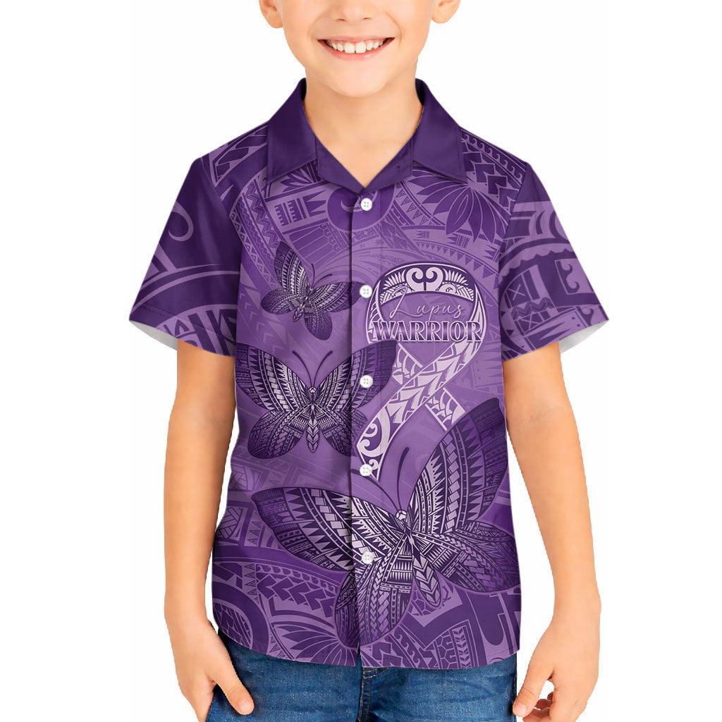Personalised Polynesia Lupus Support Month Hawaiian Shirt Warrior Purple Ribbon Polynesian Butterflies
