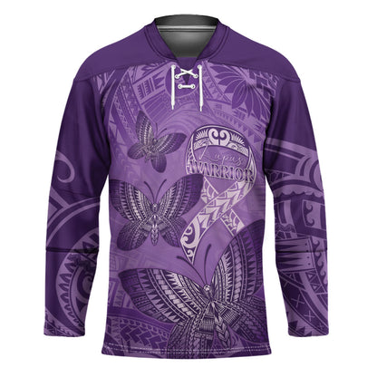 Personalised Polynesia Lupus Support Month Hockey Jersey Warrior Purple Ribbon Polynesian Butterflies