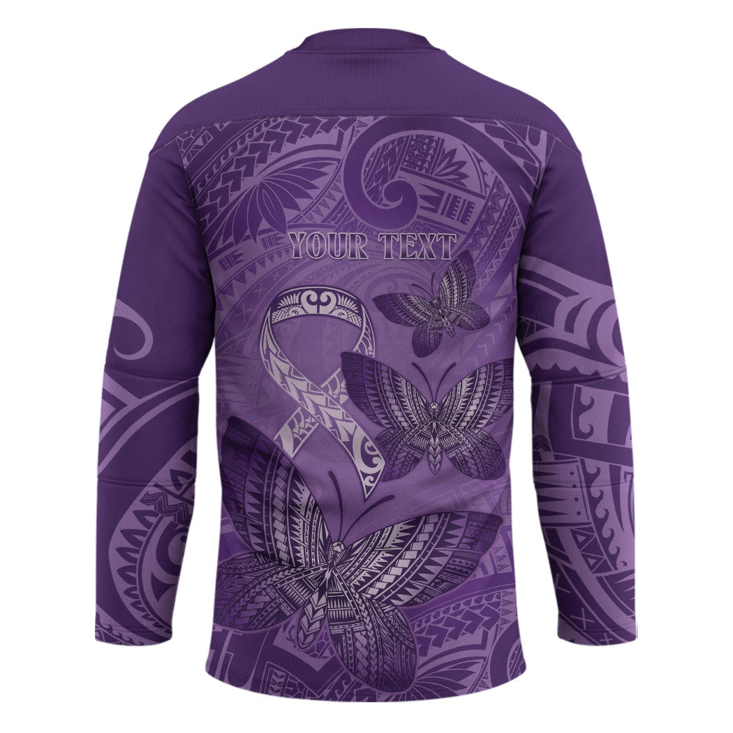 Personalised Polynesia Lupus Support Month Hockey Jersey Warrior Purple Ribbon Polynesian Butterflies