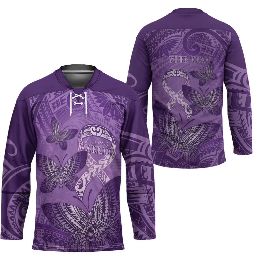 Personalised Polynesia Lupus Support Month Hockey Jersey Warrior Purple Ribbon Polynesian Butterflies