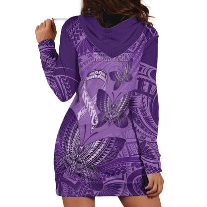 Personalised Polynesia Lupus Support Month Hoodie Dress Warrior Purple Ribbon Polynesian Butterflies