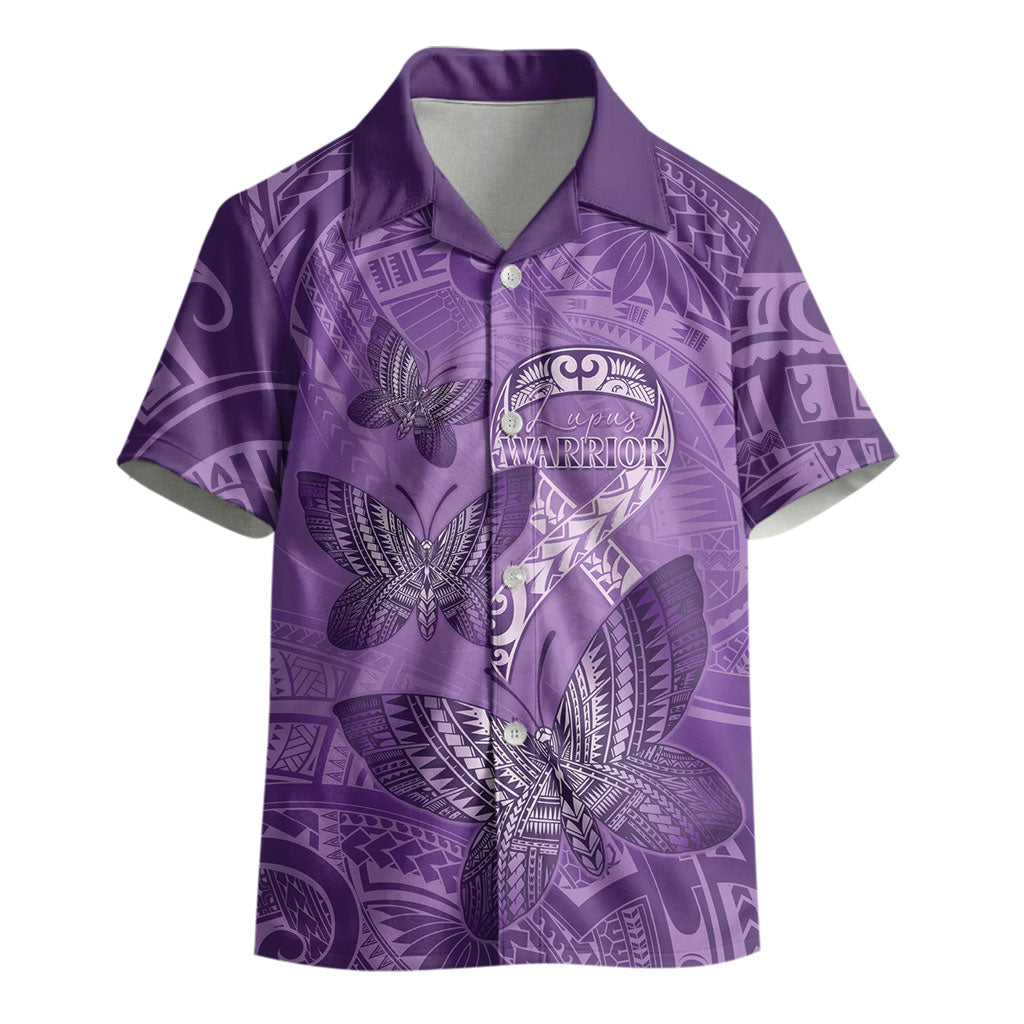 Personalised Polynesia Lupus Support Month Kid Hawaiian Shirt Warrior Purple Ribbon Polynesian Butterflies