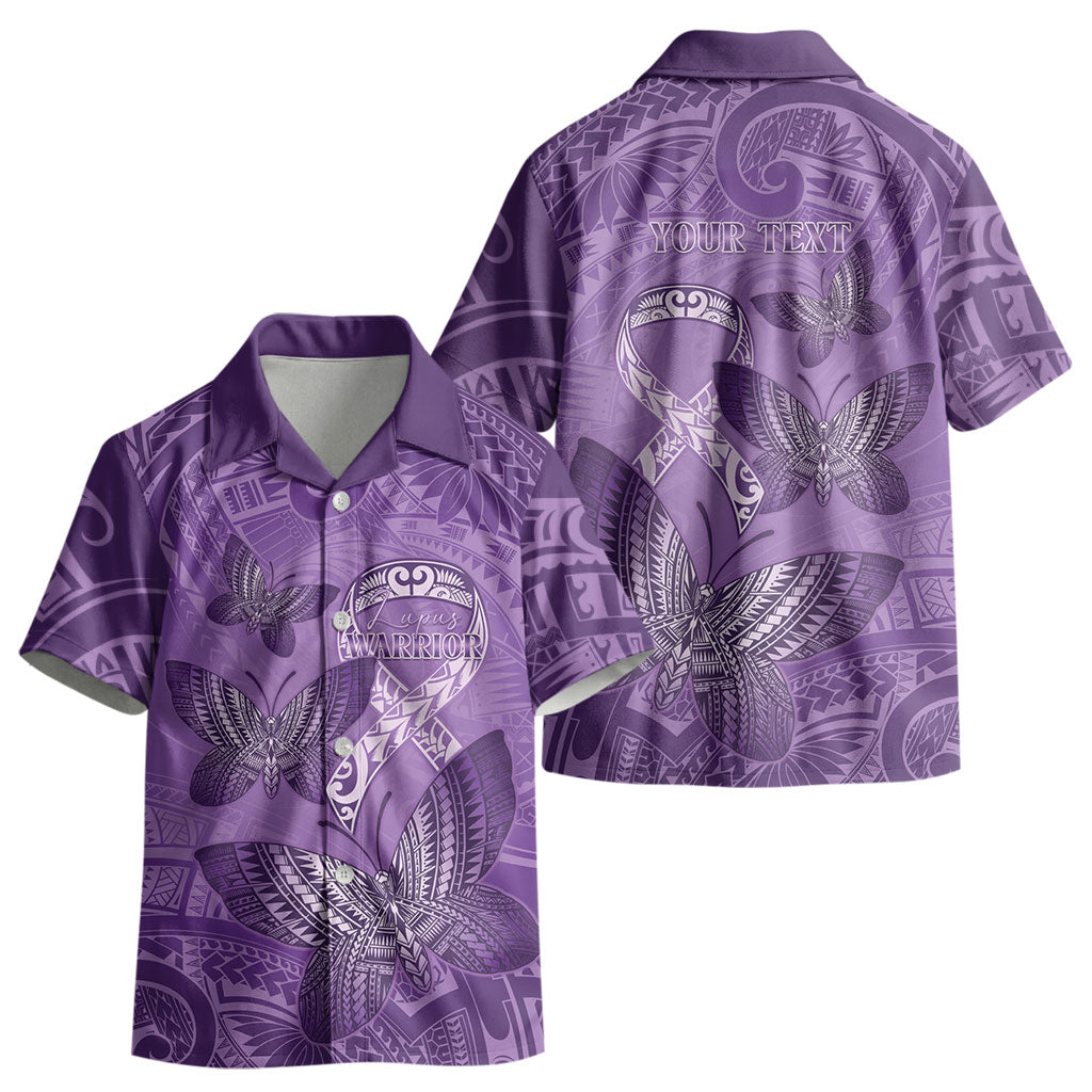 Personalised Polynesia Lupus Support Month Kid Hawaiian Shirt Warrior Purple Ribbon Polynesian Butterflies