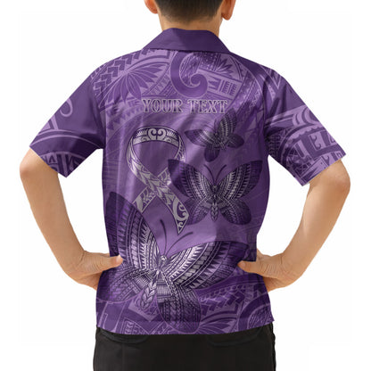 Personalised Polynesia Lupus Support Month Kid Hawaiian Shirt Warrior Purple Ribbon Polynesian Butterflies