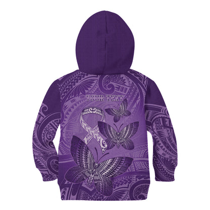 Personalised Polynesia Lupus Support Month Kid Hoodie Warrior Purple Ribbon Polynesian Butterflies