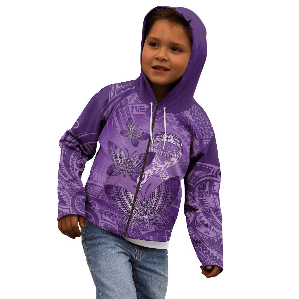 Personalised Polynesia Lupus Support Month Kid Hoodie Warrior Purple Ribbon Polynesian Butterflies