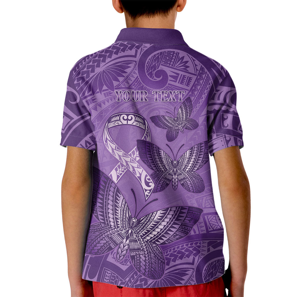 Personalised Polynesia Lupus Support Month Kid Polo Shirt Warrior Purple Ribbon Polynesian Butterflies