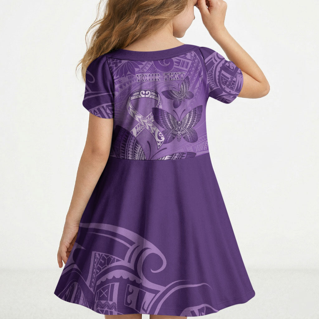 Personalised Polynesia Lupus Support Month Kid Short Sleeve Dress Warrior Purple Ribbon Polynesian Butterflies