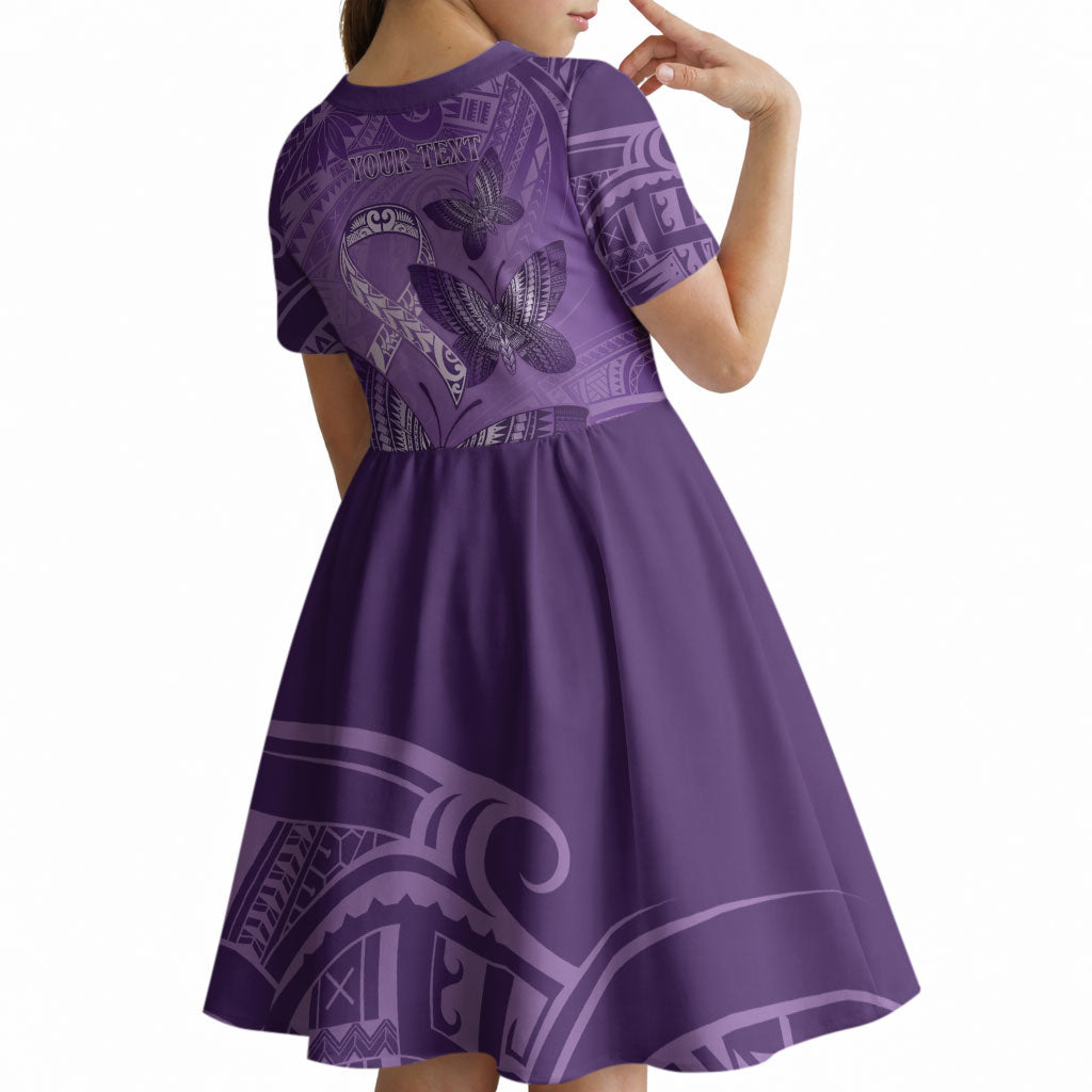 Personalised Polynesia Lupus Support Month Kid Short Sleeve Dress Warrior Purple Ribbon Polynesian Butterflies