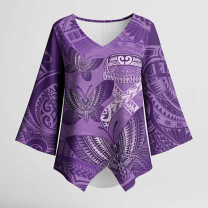 Personalised Polynesia Lupus Support Month Kimono Sleeve Blouse Warrior Purple Ribbon Polynesian Butterflies
