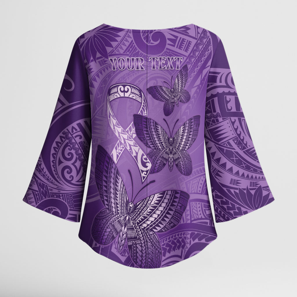 Personalised Polynesia Lupus Support Month Kimono Sleeve Blouse Warrior Purple Ribbon Polynesian Butterflies