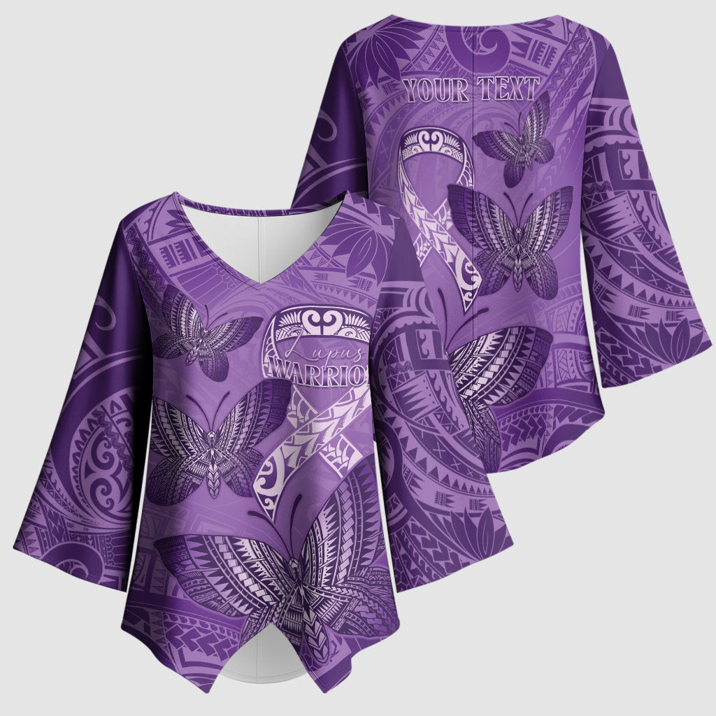 Personalised Polynesia Lupus Support Month Kimono Sleeve Blouse Warrior Purple Ribbon Polynesian Butterflies