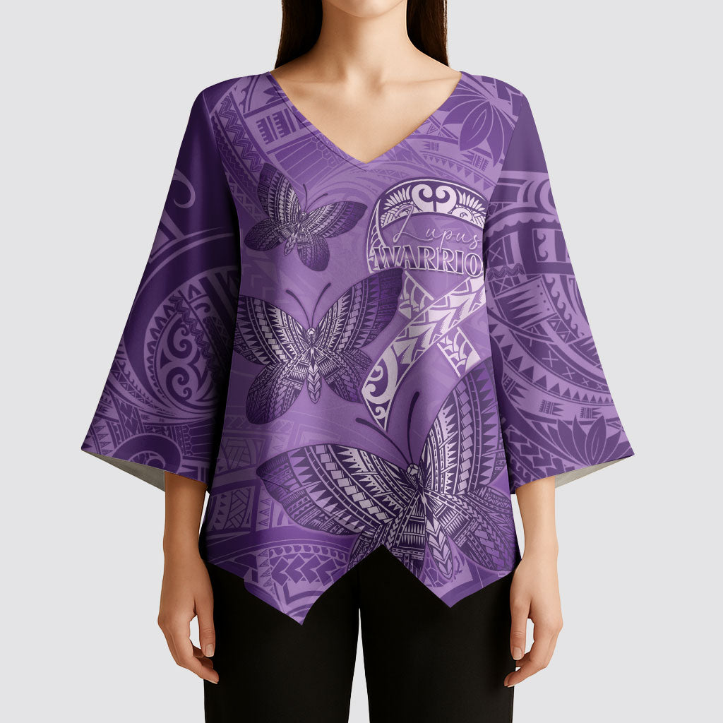 Personalised Polynesia Lupus Support Month Kimono Sleeve Blouse Warrior Purple Ribbon Polynesian Butterflies
