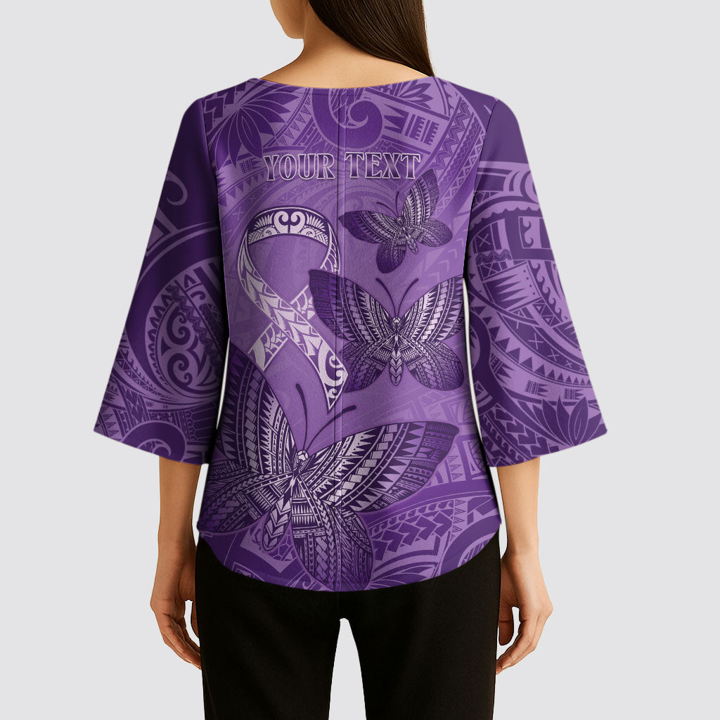 Personalised Polynesia Lupus Support Month Kimono Sleeve Blouse Warrior Purple Ribbon Polynesian Butterflies