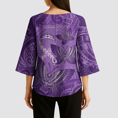 Personalised Polynesia Lupus Support Month Kimono Sleeve Blouse Warrior Purple Ribbon Polynesian Butterflies