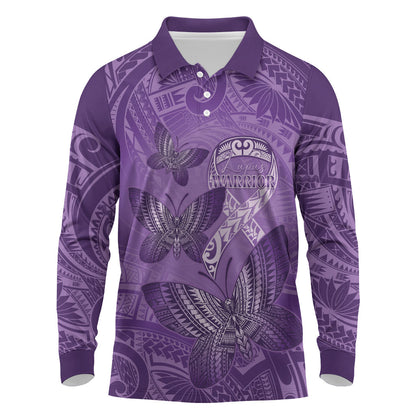 Personalised Polynesia Lupus Support Month Long Sleeve Polo Shirt Warrior Purple Ribbon Polynesian Butterflies