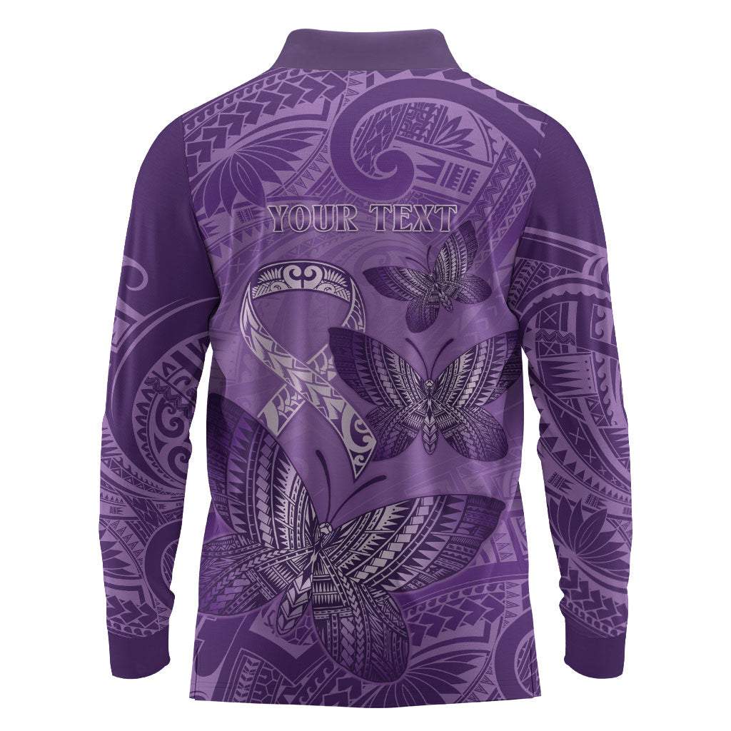 Personalised Polynesia Lupus Support Month Long Sleeve Polo Shirt Warrior Purple Ribbon Polynesian Butterflies